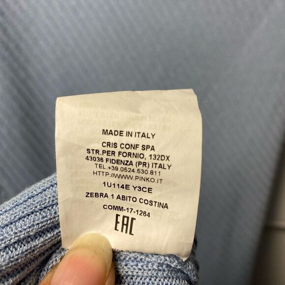 PINKO | Ribbed Cowl-Neck Sleeveless Bodycon Dress Blue - Picture 10 of 13